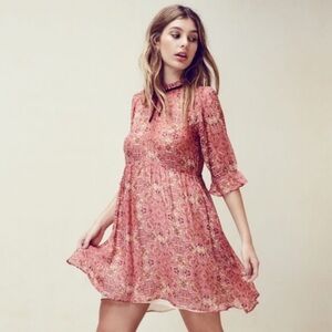 For Love & Lemons Geneva Dress Size Medium | Neck Bow Sienna Print Mini Dress